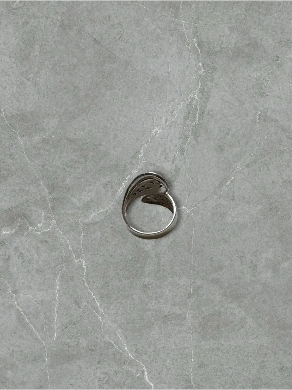 Platinum over 925 Silver Marcasite Swirl Bypass Ring - Size 7.75